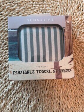 New SUNNYLiFE Green & White Striped Portable Travel Bluetooth Speaker